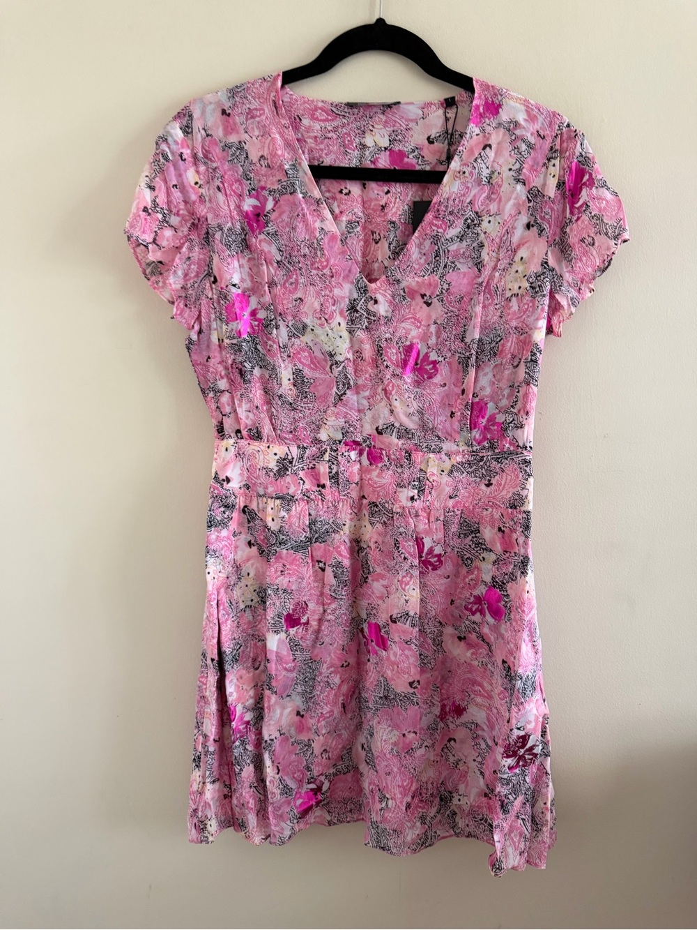 New! The Kooples Pink Floral V-Neck Mini Dress